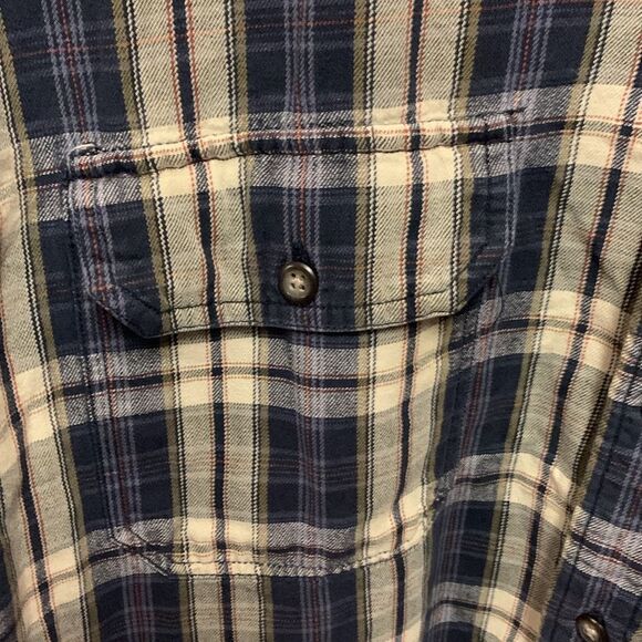 American Eagle Outfitters Navy Tan Red Plaid Heavyweight LS Flannel Shirt Sz XXL - Picture 7 of 11
